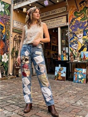 Zara Woman Premium Denim Collection Patchwork Jeans Size 4